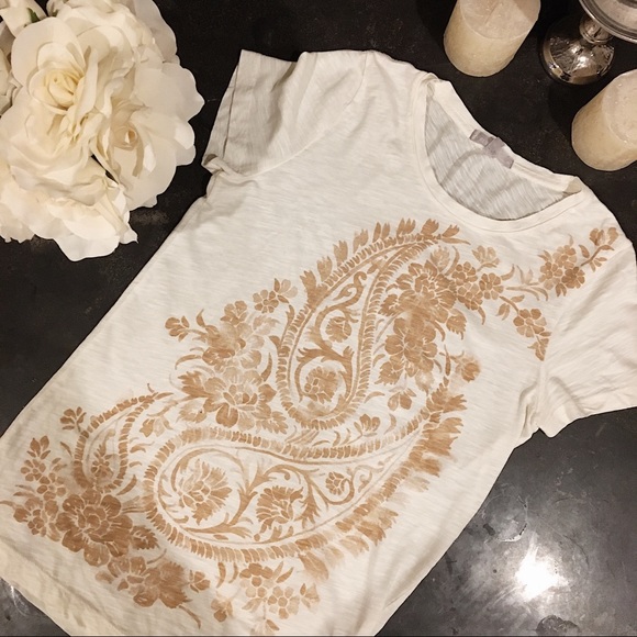 J. Crew Tops - J. Crew Cream and Gold Graphic Print Tee.
